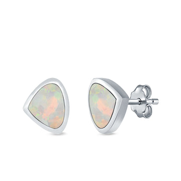 Pear Stud Earrings Lab Created White Opal 925 Sterling Silver (7mm)
